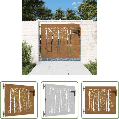 Acier Corten - Portail de jardin 85x75 cm acier corten design de bambou (1/5)