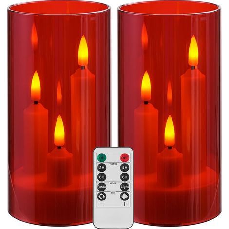 2 Bougies LED à Tige 3 Cœurs, Coque en Acrylique Transparent Rouge, Bougies Sans Flamme avec Télécommande, Effet de Flamme Réaliste, Fonctionne avec Piles pour Décoration Maison, Noël, Mariage (1/5)