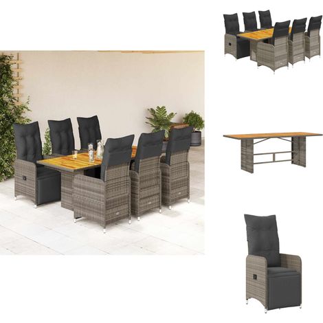 7-tlg. Garten-Bistro-Set mit Kissen Grau Poly Rattan - Bistro Set - Bistro Sets - Bistroset - Garten Bistro Set (1/5)