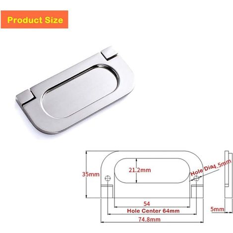 4pcs Acier inoxydable Poignées invisibles argent Cupboard drawer Cabinet Wardrobe Accessories-Avec vis(75mm) Cuisine Armoire Porte Poignées Placard Tiroir Chambre Meubles Tirer avec (1/3)