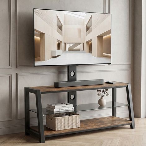 DESMIU Meuble TV avec 3 niches, support pivotant 30°, hauteur réglable, gestion des câbles, pour salon (1/5)