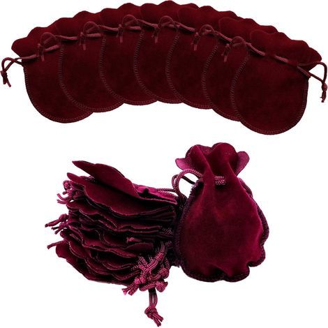 50 pochettes en velours avec cordon de serrage, pour ranger bijoux, bonbons, petits cadeaux et éviter les rayures (7 x 9 cm, rouge) (1/5)
