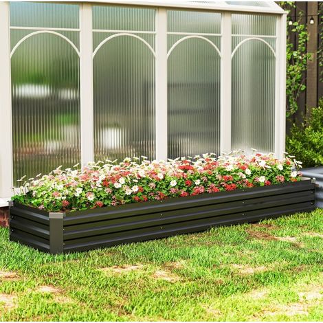 Bac potager surélevé 240 x 60 x 30 cm en acier gris foncé, fond ouvert pour jardin - CHICFURN (1/5)