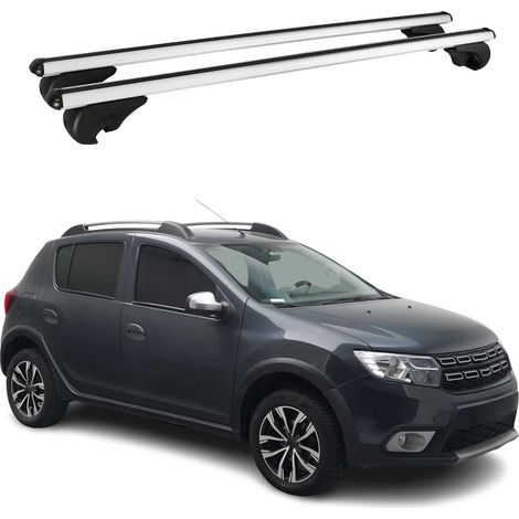 OMAC Barres de toit en aluminium pour Dacia Sandero Stepway 2013-2020 – TÜV / DIN 75302:2019 – Antivol inclus – Charge max 75 kg – 2 barres Argent (1/4)