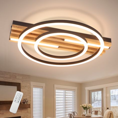 GBLY LED Deckenleuchte Holz 38cm 34W dimmbar 2 Ringe 3 Ringe Runde Design für Küche Wohnzimmer Flur Büro Esszimmer