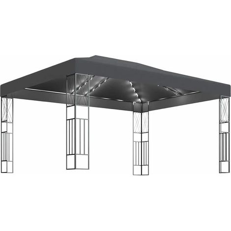 vidaXL Cenador con tira de luces LED 3x4 m tela gris antracita (1/2)