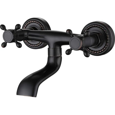 SJQKA European Style All Copper Black Bathtub Faucet Wall Mounted Bathroom Faucet Hot and Cold Double-Handle Bathtub Faucet (1/5)