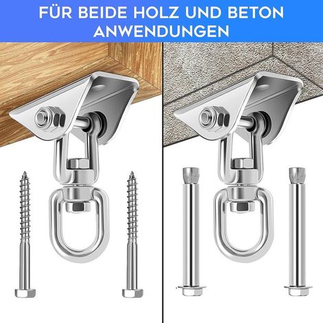 Lourds Crochet De Plafond avec SUS304 Acier Inoxydable 360° Rotation Vis de Fixation pour Béton Bois Ensembles Yoga hamac Chaise accrochante Costume Deux pièces GROOFOO (1pcs) (1/4)