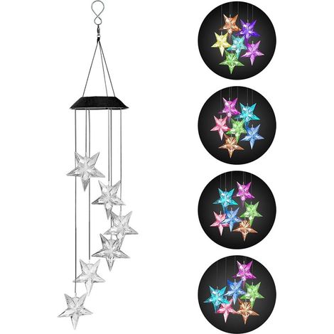 Guirlande Éolienne Étoile À Cinq Branches - Avec LED Solaire Changeant De Couleur - Pour Jardin Cour Extérieur - 1 Pièce (1/5)