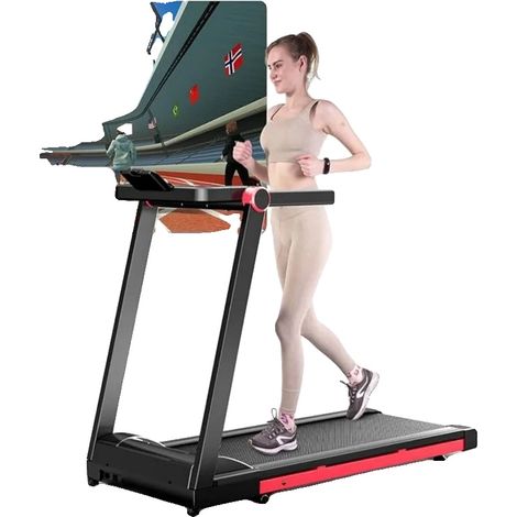 Cinta de correr, inclinación ajustable, funciones de entrenamiento inteligentes, negro/rojo (1/2)