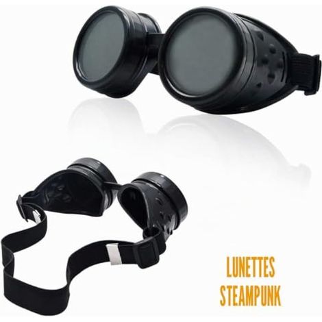 Lunettes de soudeur Steampunk noires avec bandeau élastique, lunettes de soudeur industrielles (1/3)