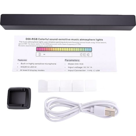 Lampe d'ambiance LED noire activée par le son, à brancher, contrôle RGB, capte le rythme de la musique pour voiture et intérieur (1/5)