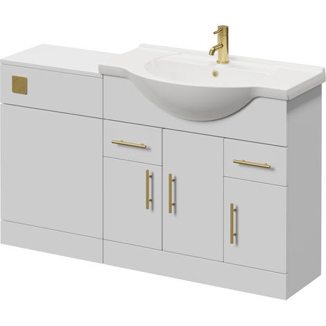 Alexander James Gloss White 1550mm 2 Door Vanity Unit Toilet Suite - 1550mm - Brushed Brass 96mm Knurled Bar HandleWithout James Toilet Pan