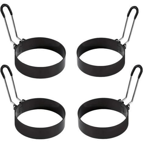 4 pièces moule à œufs - Anneau à œufs antiadhésif ustensile de cuisine - Revêtement antiadhésif épaissi friteuse à œufs ronde - 9 cm - Noir (1/5)