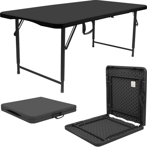 Table tréteau pliante – 120 x 60 cm – Hauteur réglable 3 positions – Noir – Pliable et portable – Idéale pour jardin, camping et événements – Capacité 110 kg (1/5)