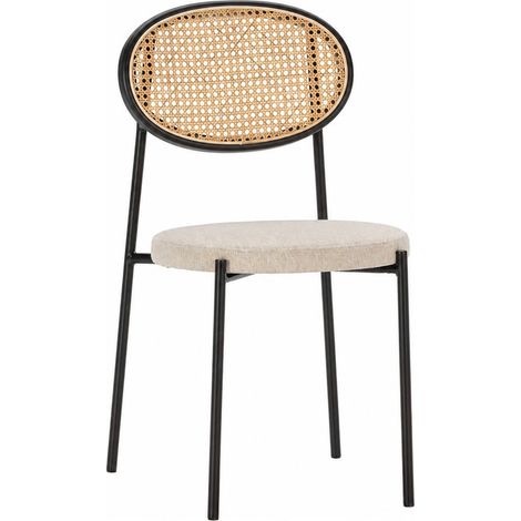 Chaise empilable cannage et assise tissu - noir, naturel et blanc (1/3)