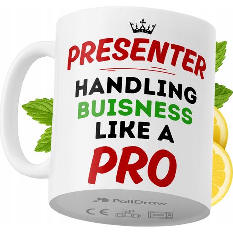Tazza divertente e umoristica per presentatori, ideale per caffè e tè, con grafica e testo divertenti. Perfetta per compleanni, onomastici e festività. Tazza premium per occasioni speciali, per casa,  (1/5)