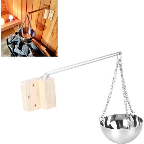 Bol aromático para sauna – Bol aromático esencial y accesorios para sauna fabricados en acero inoxidable y abeto, incluyendo herrajes de montaje.