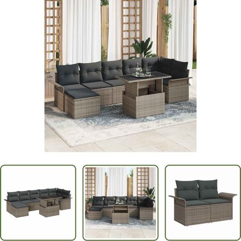 vidaXL Siège extérieur - Ensemble de canapé de jardin avec coussin 8 pcs Gris Poly rotin (1/5)