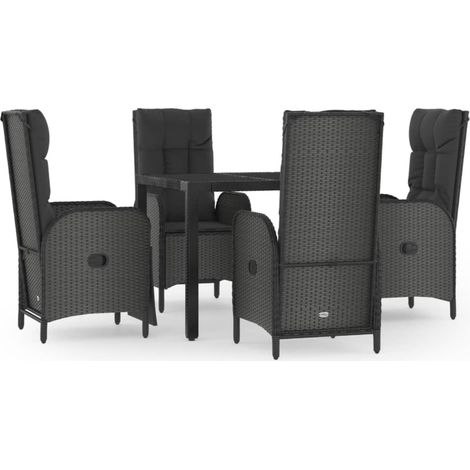 Maison Exclusive - Set da Pranzo da Giardino 5 pz Nero con Cuscini in Polyrattan (1/5)