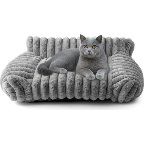 Trintion Soft Plush Pet Sofa Bed for Cats & Small Dogs Cozy Raised Cushion with Removable Cover, Non-Slip Bottom Ideal for Indoor Lounging & Resting (Grey) (1/5)