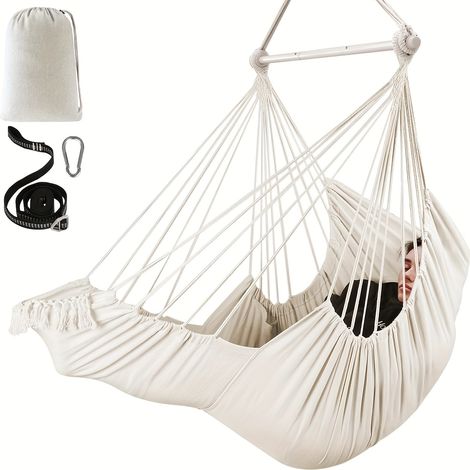 SIENTICE Chaise suspendue 190x100cm-Siège suspendu et balancelle-hamac en corde de coton tresséeFinition élégante avec tressage à pomponsCapacité de charge de 250kg (1/5)