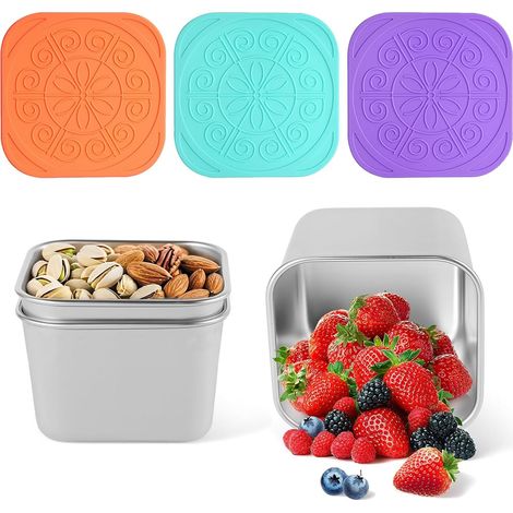 3 Pièces Boite Inox, 180ml Acier Inoxydable, Couvercle Silicone Étanche, Pour Sauce, Fruits, Collations (1/5)