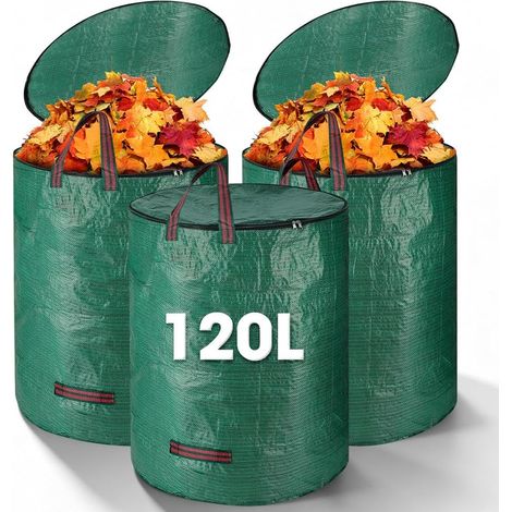 3 Pack Garden Bags, 120L Garden Waste Bag Foldable and Reusable with Lid and Handles Reusable Waterproof Foldable for Leaves, Grass (1/5)
