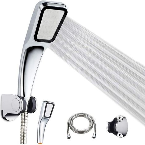 Ensemble Douche avec Pomme de Douche, Tuyau Flexible en Acier Inoxydable 1,5m, Support Réglable à 37°, Haute Pression 300 Trous pour Baignoire et Douche (1/3)