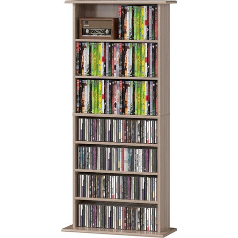 Meuble de rangement CD DVD 8 compartiments 6 niveaux réglables capacité 360 CD 185 DVD Blu-ray naturel