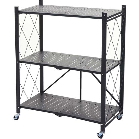 Estantería HHG-783, estantería de pie, estantería de salón, acero plegable/plegable, negro, 3 niveles (1/5)