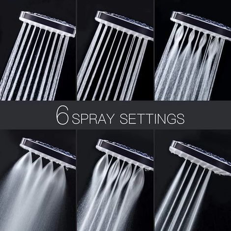 Pommeau de douche effet pluie, grande douchette, pommeau de douche économique haute pression XXL - 6 jets (sans flexible) - et relaxant (1/5)