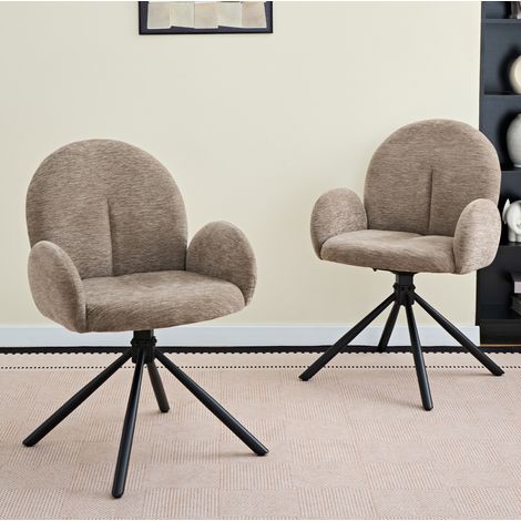 2er-Set drehbare Esszimmerstühle mit Armlehnen aus Chenille, taupe  OKMYHOME (1/5)