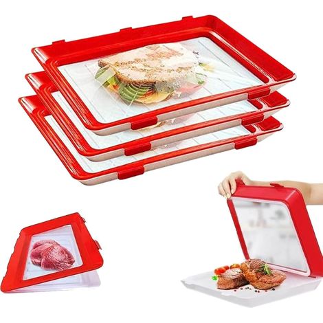 Lot de 3 Boîte à charcuterie Set de  – Boîte réutilisable avec couvercle empilable pour charcuterie fromages etc sous vide pour Frigo 30 x 3 x 22 cm (rouge)