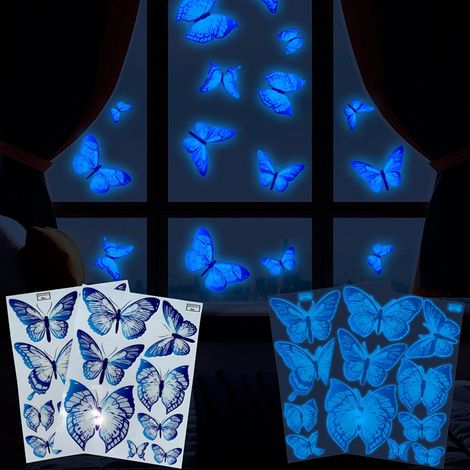 Lot de 3 autocollants muraux papillons lumineux, décalcomanies déco pour chambre, salon, mur TV (1/5)