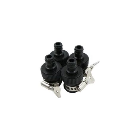 Adaptadores de conexión rápida para mangueras y grifos - Conector de 4 piezas de polipropileno y caucho para mangueras de jardín, sin rosca, apto para grifos redondos con un diámetro exterior de 15 a 