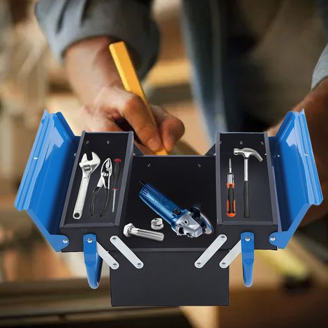 Boîte de rangement pour outils ménagers Oubang 206116 à 2 niveaux et 3 tiroirs, boîte à outils en tôle bicolore, 400 mm, rangement pour voiture, boîte pliable pour réparation automobile, boîte portabl (1/5)