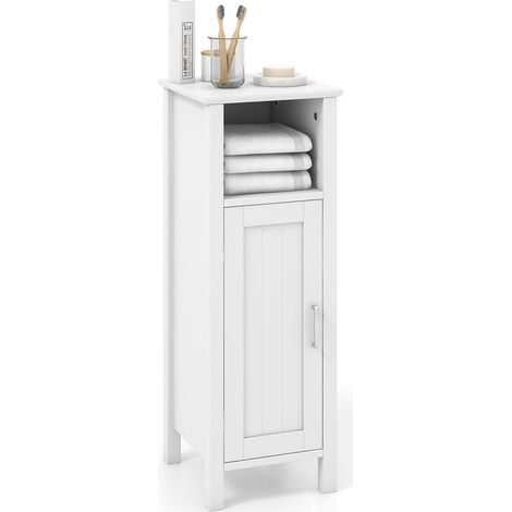 COSTWAY Meuble de Salle de Bain en Bois, Armoire de Rangement avec Porte et Étagères Réglables, Organisateur de Rangement pour Papier Toilette, 30 x 30 x 80 cm (Blanc) (1/5)