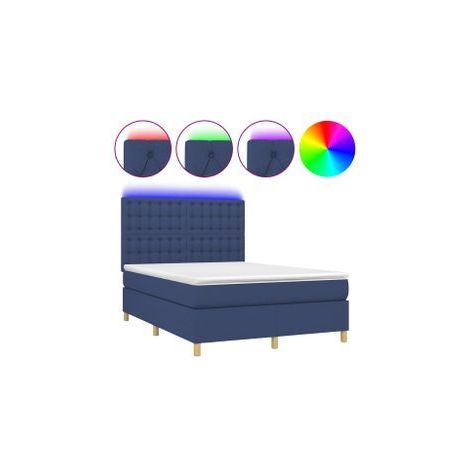 Sommier à lattes de lit et matelas et LED Bleu 140x190 Tissu (1/5)