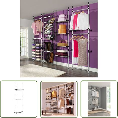 The Living Store Système de garde-robe télescopique barres et étagère Aluminium - Système De Rangement - Armoire Télescopique - Dressing Modulaire - Organisation De Placard - Espace De Rangement (1/5)