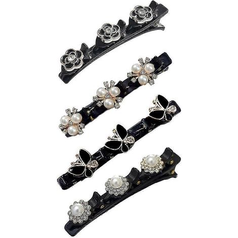 Ensemble de 4 pinces à cheveux pour femmes, décorées de fleurs en faux cristal, pour tresses et autres coiffures.-B (1/5)
