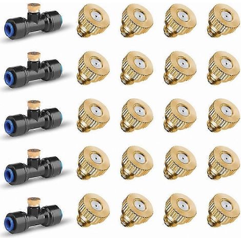 20 Pack Brass Misting Nozzles with 5 Tees for Outdoor Cooling (1/5)