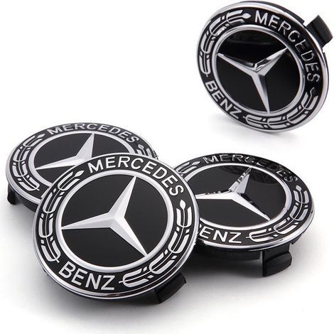 Enjoliveurs de roue, 4 enjoliveurs de 75 mm / 2,95 pouces, cache-moyeu. Enjoliveur de moyeu avec logo Mercedes-Benz… (noir) (1/5)