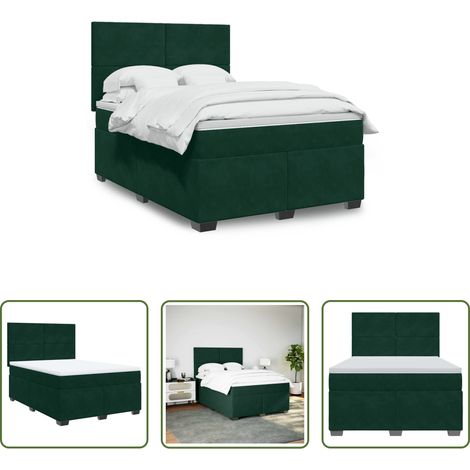 vidaXL Cama box spring con colchón terciopelo verde oscuro 140x190 cm (1/5)