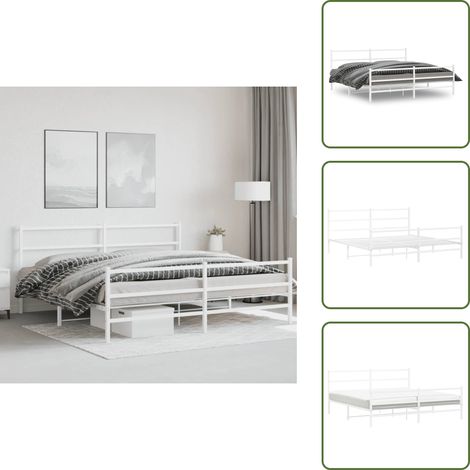 The Living Store Bettgestell mit Kopf- und Fußteil Metall Weiß 183x213 cm - Bettstell - Doppelbett - Holzrahmen - Weißes Bett - Metallbettgestell (1/5)