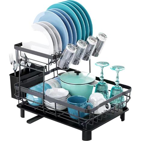 Étagère à Vaisselle,Plan de Travail de Cuisine Etagère à Vaisselle de 2 étages,Plan de Travail de Cuisine Porte - Vaisselle Amovible avec Vaisselle (1/5)