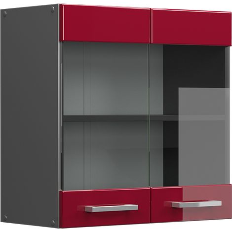 Küchenglasschrank R-Line, Bordeaux Hochglanz, 60 cm, Vicco