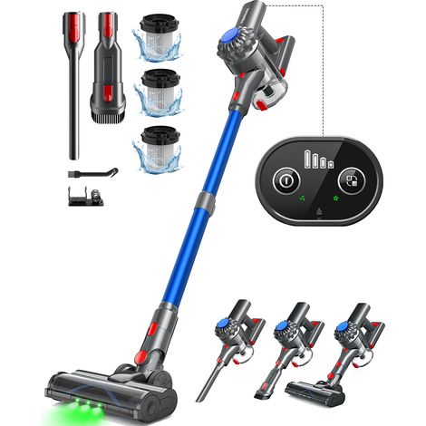Aspirateur balai sans fil Konsoefuly, 40 kPa, 450 W, autonomie de 35 min, 6 en 1, LED verte, pour le nettoyage de tous types de sols et tapis, bleu