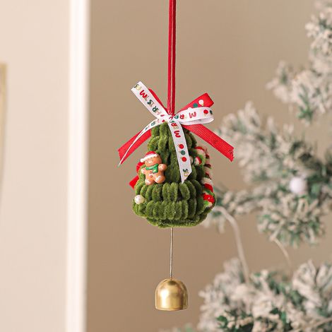 Décoration suspendue sapin feutré pain d'épices, pendentif de Noël avec clochette dorée (1/4)