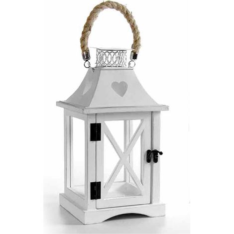 LANTERNA CON STRUTTURA IN LEGNO 17.5 X 17.5 X 36 CM COLORE BIANCO